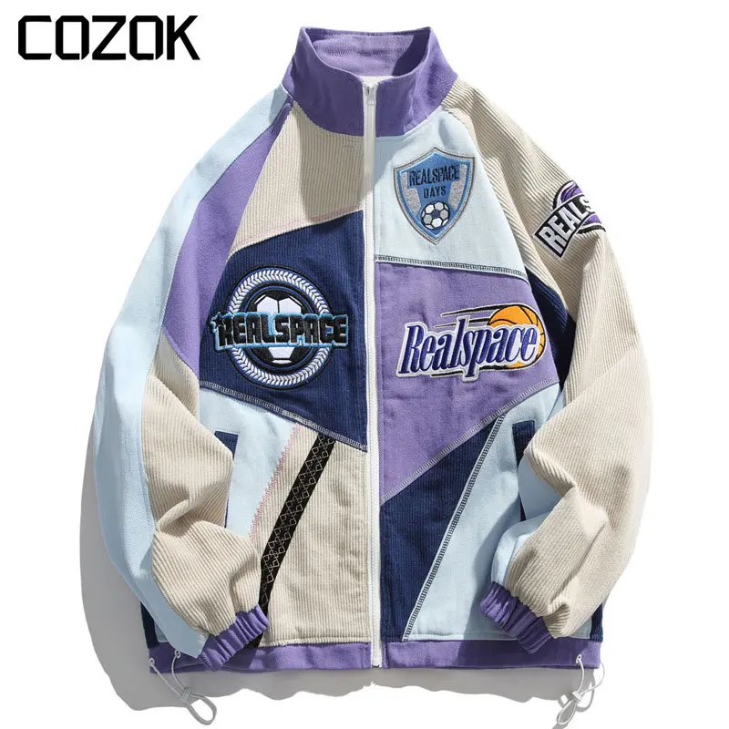 

Japanese Cartoon Embroidered Jacket Men Spring Patchwork Color Block Varsity Jacket Harajuku Unisex Baseball Bomber Coat 2023