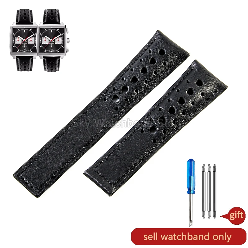 High-Quality 22mm Genuine Cowhide Leather Watchband - Elastic, Comfortable, Sweatproof Strap