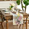 Easter Bunny Floral Bow Rabbits Eggs Linen Table Runner Party Decor Spring Farmhouse Kitchen Table Runner Easter Decorations 3