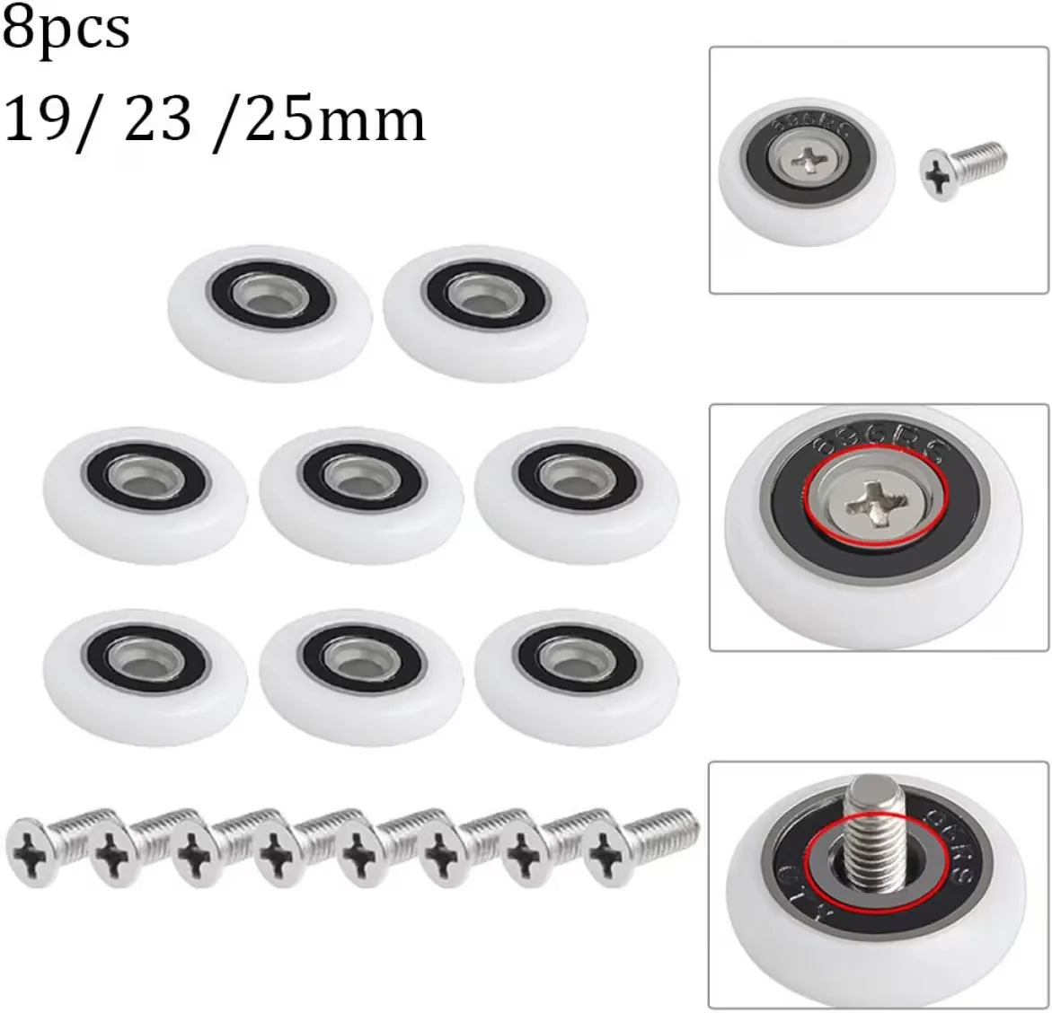 8pcs Shower Door Rollers /Runners/Wheels 19mm Wheel Diameter Replacement Part(19mm-27mm)