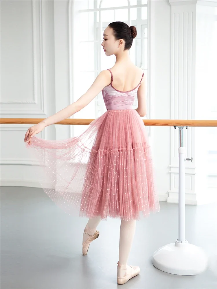 

Double Layer Soft Yarn Long Skirt Polka Dot Bell Skirt Adult Women Girls Ballet Skirt Black Pink White Ballet Tutu