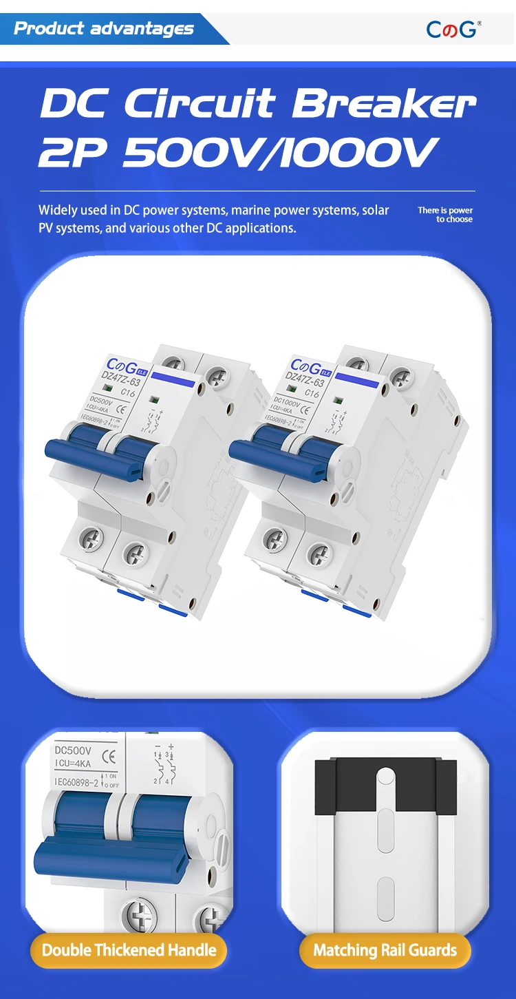 CG 2P MCB 10A 16A 20A 25A 32A 40A50A63A Leistungsschalter DZ47Z 500V/1000V DIN-Schienenmontage DC-Trennschalter für Solar-PV-System – Detail 2