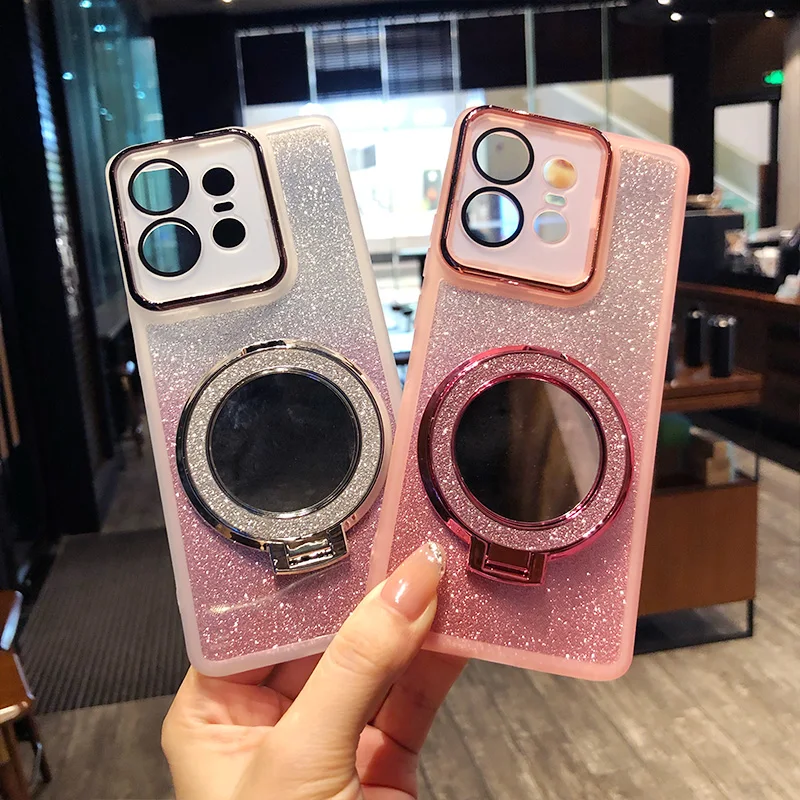 Glitter Magnetic Wireless Charging Mirror Soft Silicone Phone Cover