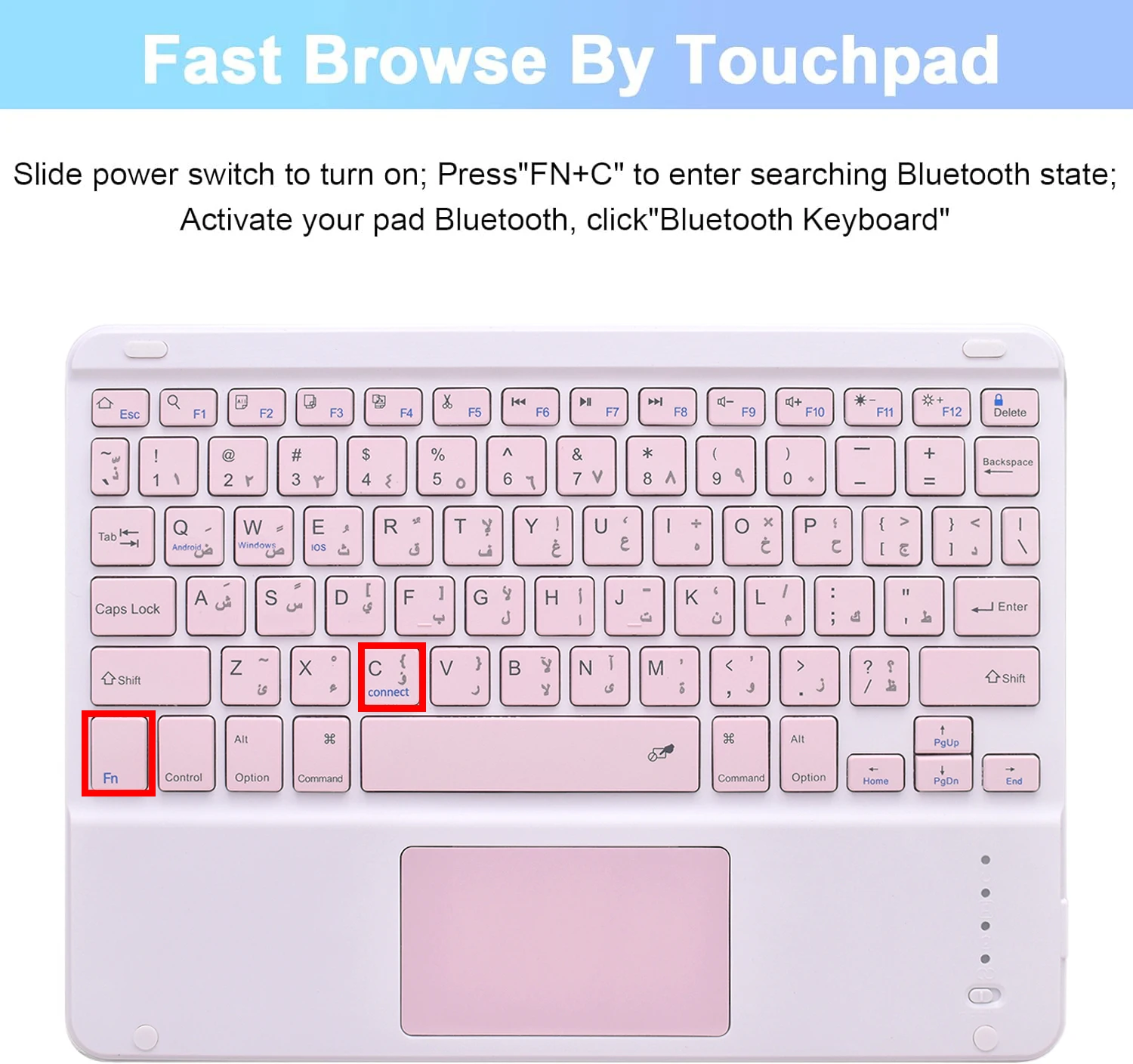 Trackpad Arabic Keyboard for ipad 10.2 10.5 11 10.9 Lenovo P11 Pro M10 Plus 10.6 10.3 10.1 Samsung Tab S9 S8 S7 S6 A9+ A8 A7