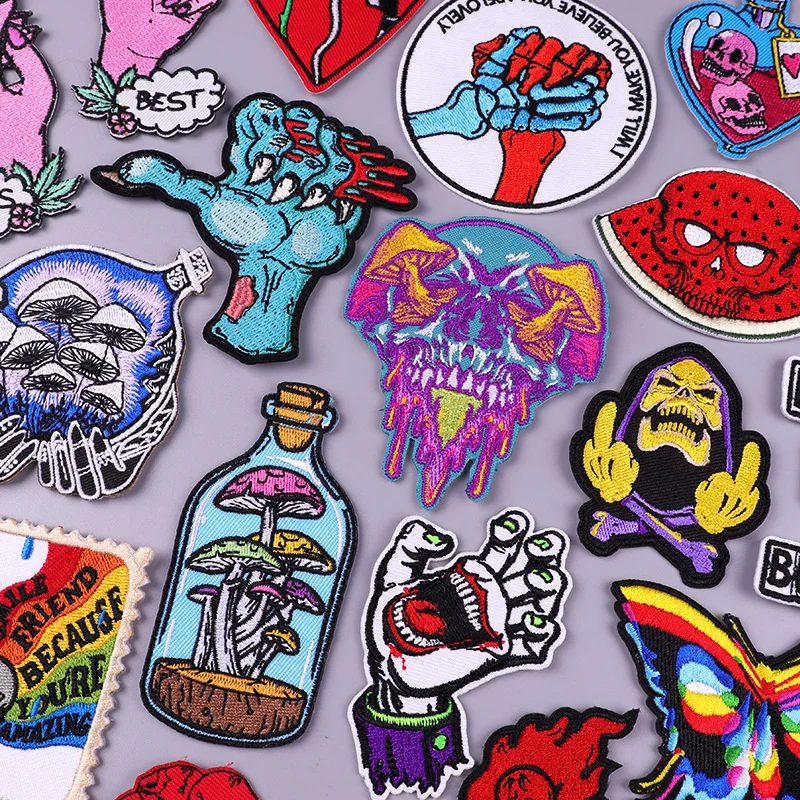 Punk Finger Patch Hurror Schädel Stickerei Patch Für Kleidung Thermoadhesive Patches Für Kleidung Kristall Blume Patches Aufkleber – Detail 14