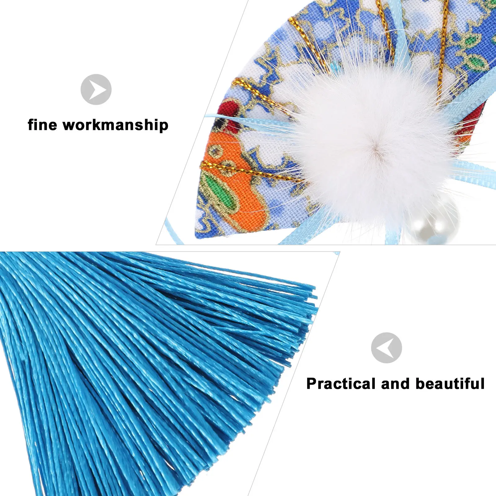 1쌍 팬 모양 태슬 헤어핀 새해 천 헤어핀 어린이 머리 장식 축제 파티 새해 머..