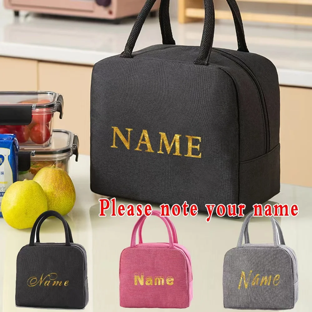 Thermal Lunch Box Insulated Canvas Lunch Bag for Women Custom Personalized Name Handbag Cooler Portable Kids Picnic Food Bags