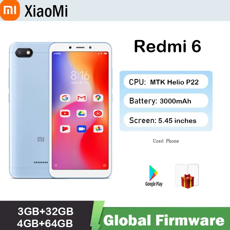 Global firmware  Xiaomi Redmi 6 Smartphone 5.45" Full Screen AI Face ing used phone