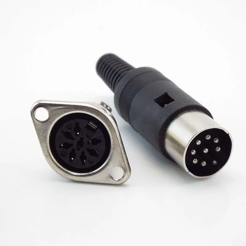 Solder Connector DIN 3 4 5 6 7 8 Pin DIN Male Female Plug with Plastic Handle + Female Socket Hulled Panel Mount Chassis P1