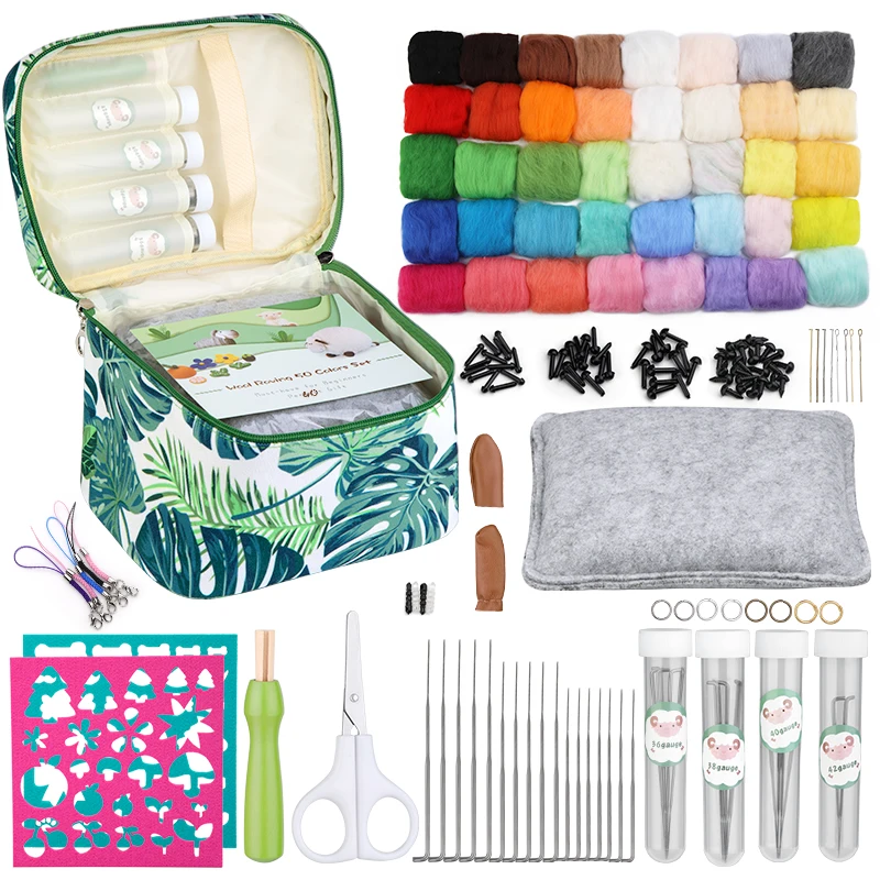 KRABALL 40 Colors Per 3g Wool Roving Felt Needle Kit with Felting Needle Foam Pad Eye For Toys Storage Box DIY Packaging needle felting painting kit needle felting kit wool felting kit