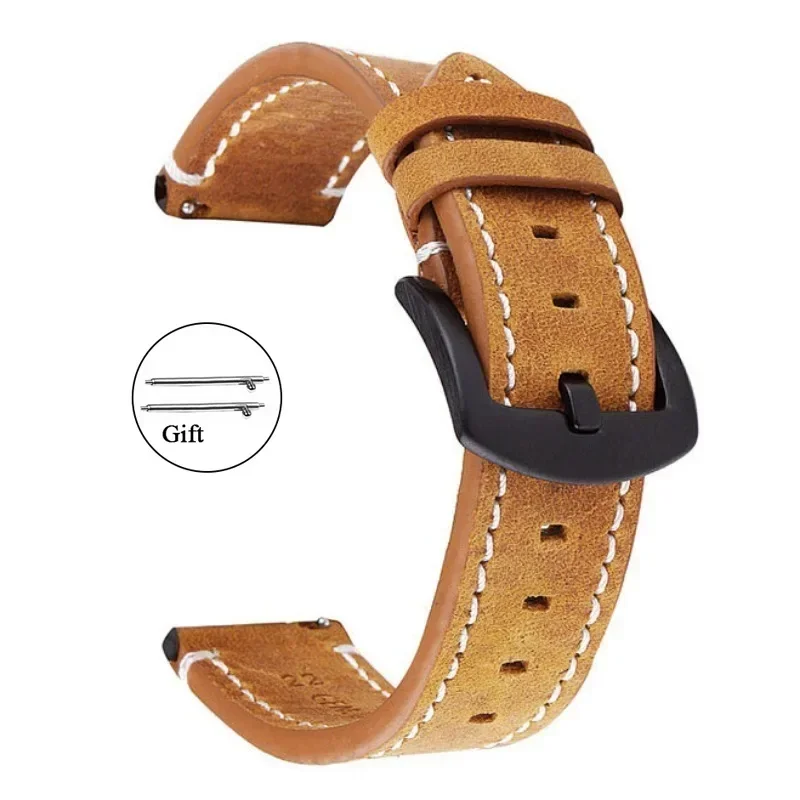 Retro Cowhide Leather Watchband - Black, Yellow, Brown