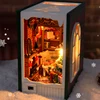 NEW DIY Christmas Diary Book Nook Wooden Miniature Model Kit Handmade Casa Bookend With Light Bookshelf Home Decor Friends Gifts 3