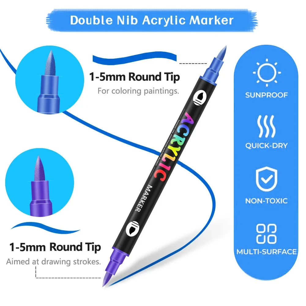 24/48/72 Colors Acrylic Paint Markers Dual Tip Pens With Dot Tip and Brush for Rock Painting Wood Ceramic Fabric Canvas DIY Marker Pens Pen Marker Paint Marker Pen Markers Pen Marker Pen Acrylic Paint Markers Art Marker Pens Art Markers Colored Pens Paint Marker Pens