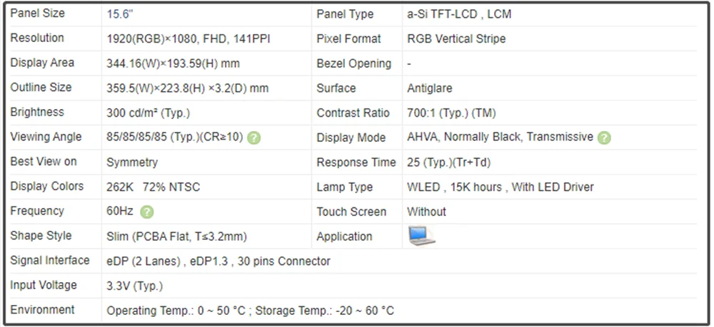Polegada Magro Ips Painel de Tela Lcd Fhd 1920x1080 Edp 30 Pinos 300 cd m² 72% Ntsc B156han01.1 B156han01.2 B156han04.0 Hw0a 15.6 - Imagem 3