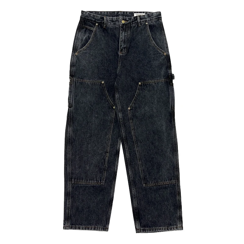 Retro American Waed Thiened Large Size Cargo Workwear Jeans Youth Trendy Straight Leg Loose Fit Durable Cotton Denim
