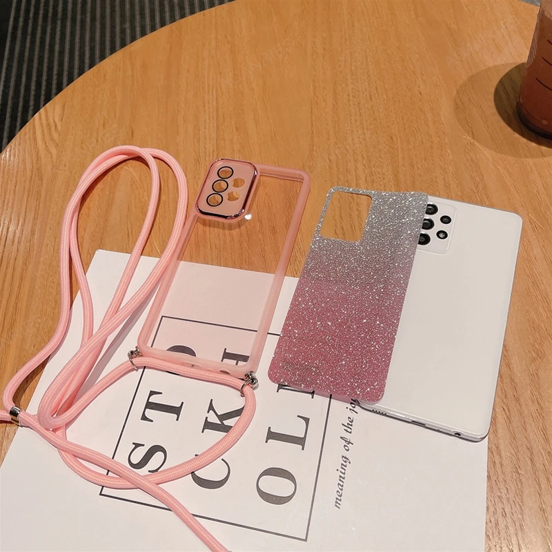 Luxury Crossbody Lanyard Glitter Silicone Case - Candy Color  Cover