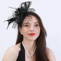 New Women Mesh Flower Fascinator Hat Wedding Party Feather Floral Mesh Veil Headband Ladies Cocktail Tea Party Hair Accessories 3