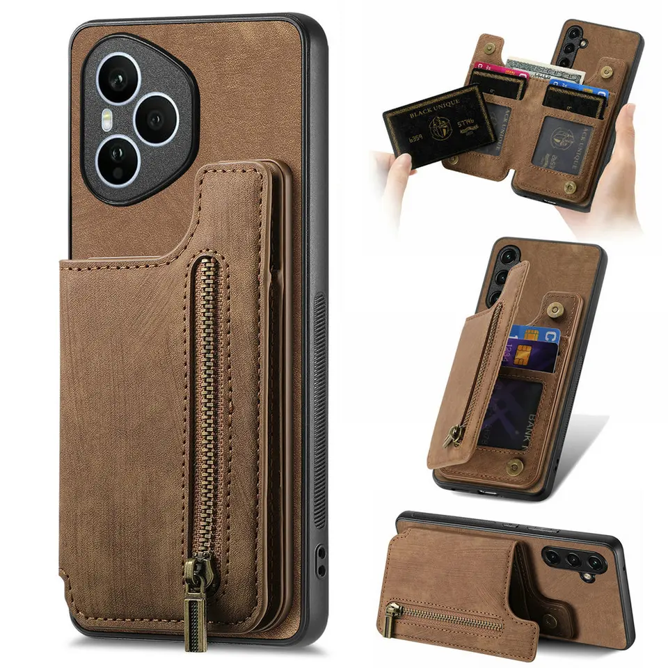 Custodia Con Portafoglio E Cerniera Per Honor 400 Pro – Pelle PU + TPU Antiurto – 7 Slot Per Carte + Cinturino Da Polso – Supporto Multiangolo
