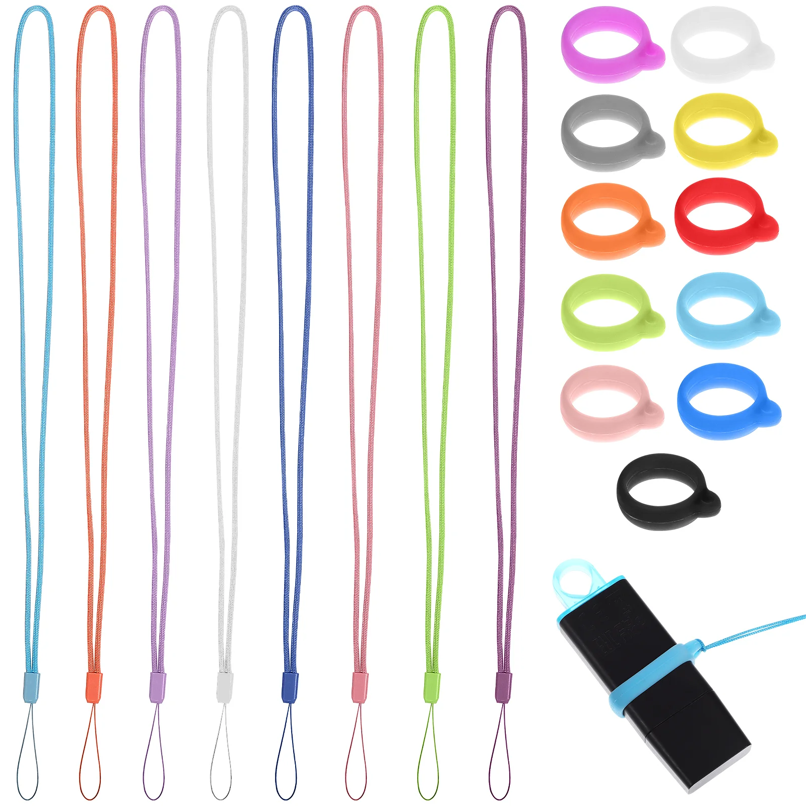 Porte-stylo en silicone anti-perte, lanière de collier, anneaux ronds, sangle de poulet, 8 pièces