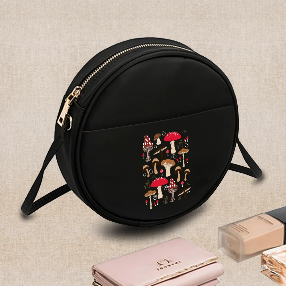 2023 New Fashion Women Round Crossbody Bag Mushroom Print