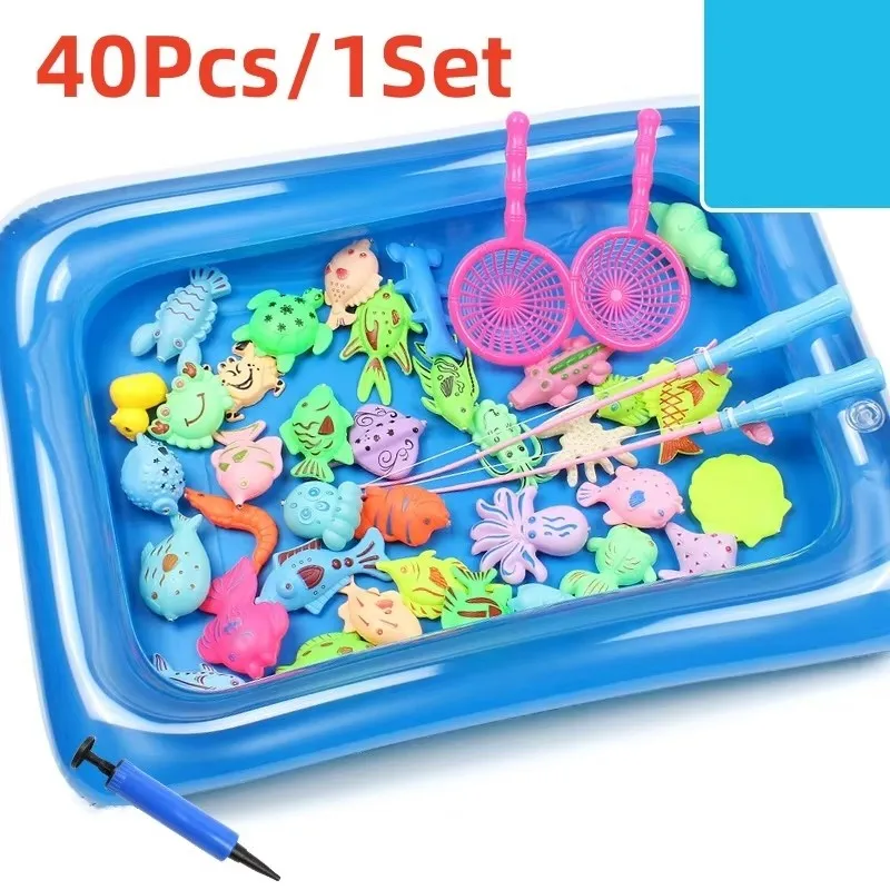 Kids Magnetic Fishing Toy Set Inflatable Pool Play Water Toys Baby Children Outdoor Indoor Sport Puzzle Toys