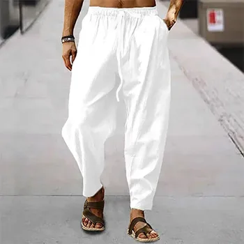 Men's Cotton Linen High-Waist Wide-Leg Pants 1