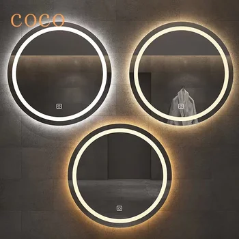 Specchio per il trucco intelligente rotondo da 31 pollici, ovale hometstand con retroilluminazione a luce Tri-color Touch Fog Removal specchio da bagno appeso a parete 1