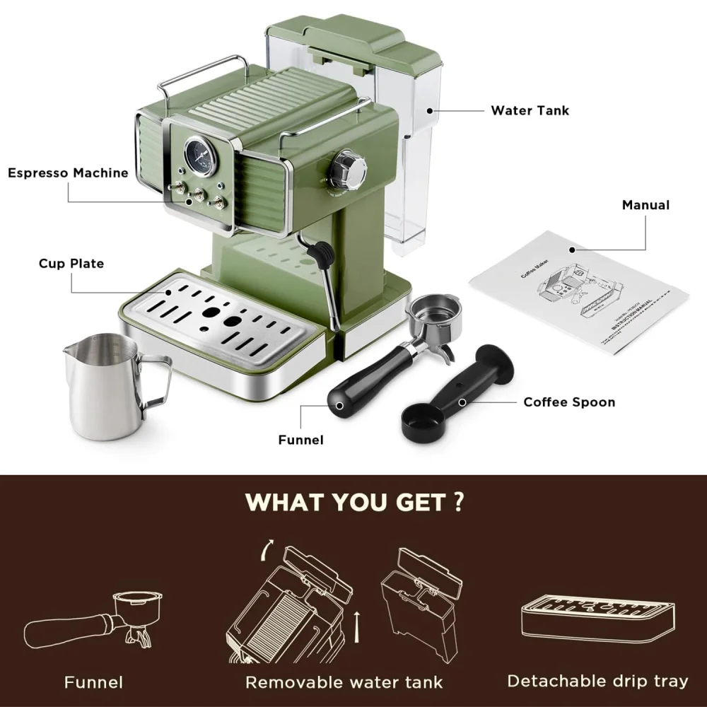 15 Bar Espresso Coffee Machine，Professional Coffee Maker, 54 Oz Removable Water Tank Espresso Maker Cappuccino, Latte, Machiato 3