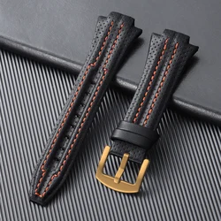 Luxury Waterproof Leather Watch Strap - 15x27mm Premium Sport Bracelet - 15mm x 27mm (BlackOrange - RoseGold)