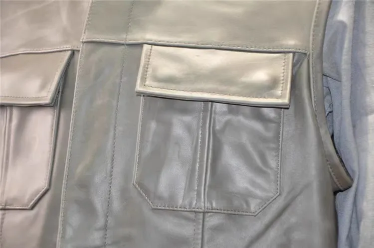 Description Picture 4 of itemSOA Cowhide Vest Motorcycle Suit Tank Top Sleeveless Jackets Gray Waistcoat