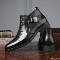 Winter Men's Elegant Boots Ankle non slip Leather Shoes British Zip Black Knight boots Pointed Punk Platform male Booties Botas - Image 3