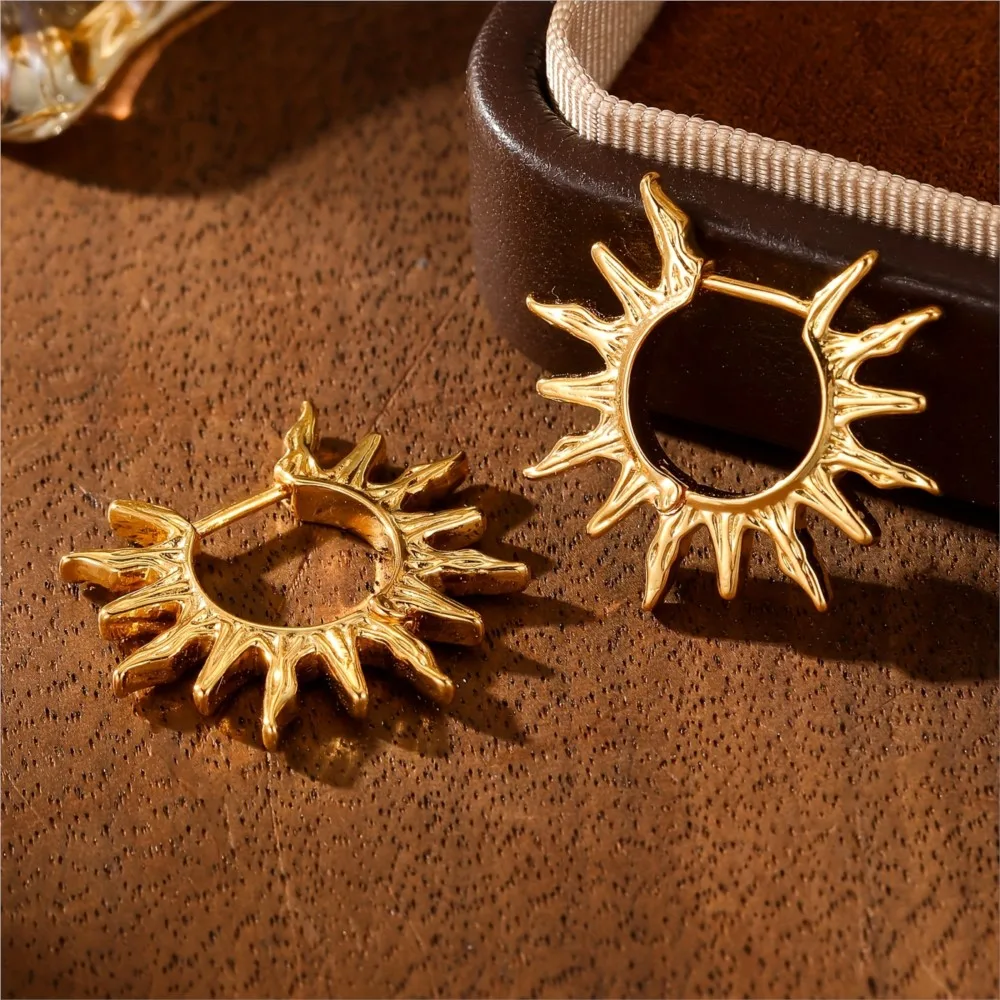 Bohemian Beach Sunburst Hoop Earring for Women Golden Vintage Unisex Everyday & Vacation Jewelry Accessories