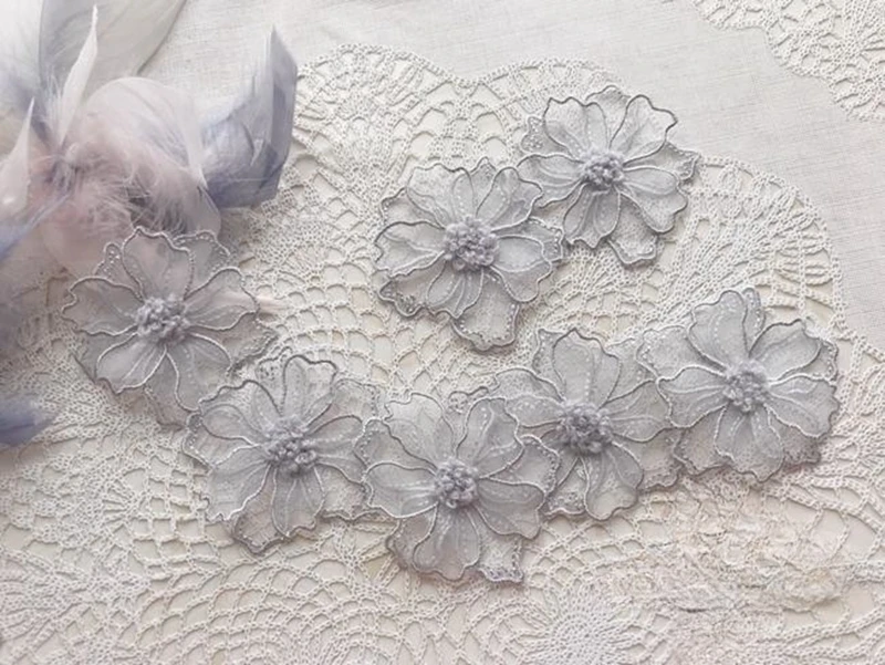 5pcs 6cm Ganza 더블 레이어 레이스 꽃 Applique 수 놓은 패치 DIY 수제 공예 웨딩 드레스 장식에 바느질