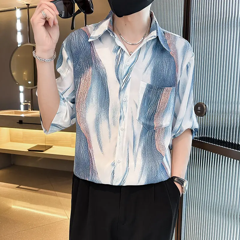 2024 Elegant Fashion Harajuku Slim Fit Male Clothes Loose Casual Sport All Match Outerwear Pointed Collar Button Pockets Blusa