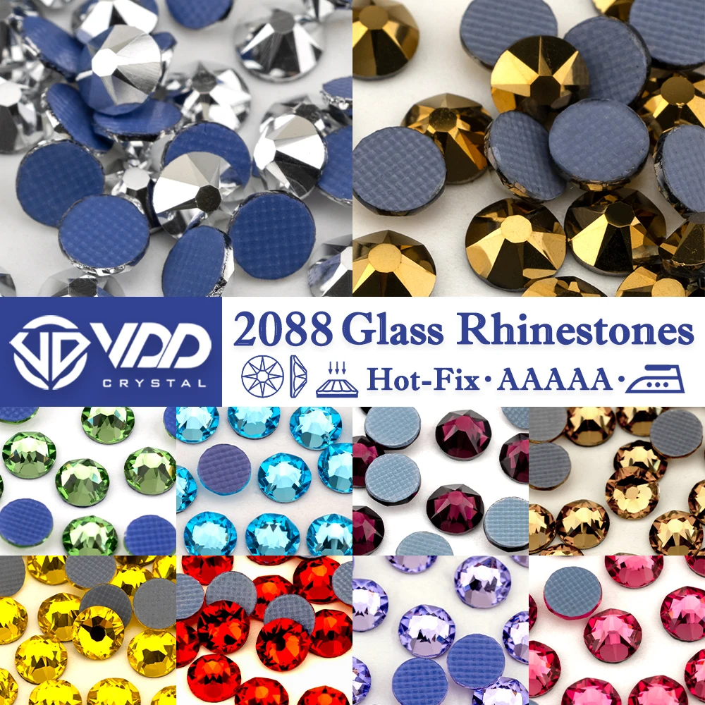 VDD Hochwertiges AAAAA Hot-Fix-Glas 2088 Strasssteine Kristall Flatback 8 große 8 kleine 16 geschnittene Steine für DIY-Kleidungsdekorationen
