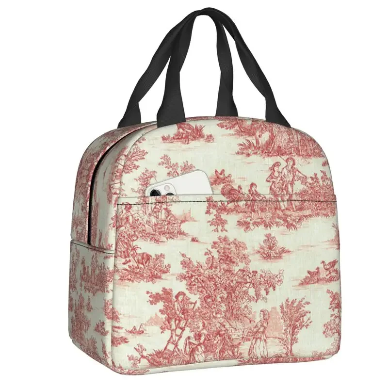 

Vintage Classic French Toile De Jouy Motif Lunch Bag n Warm Cooler Insulated Lunch Container for Student Work Food Tote Bags