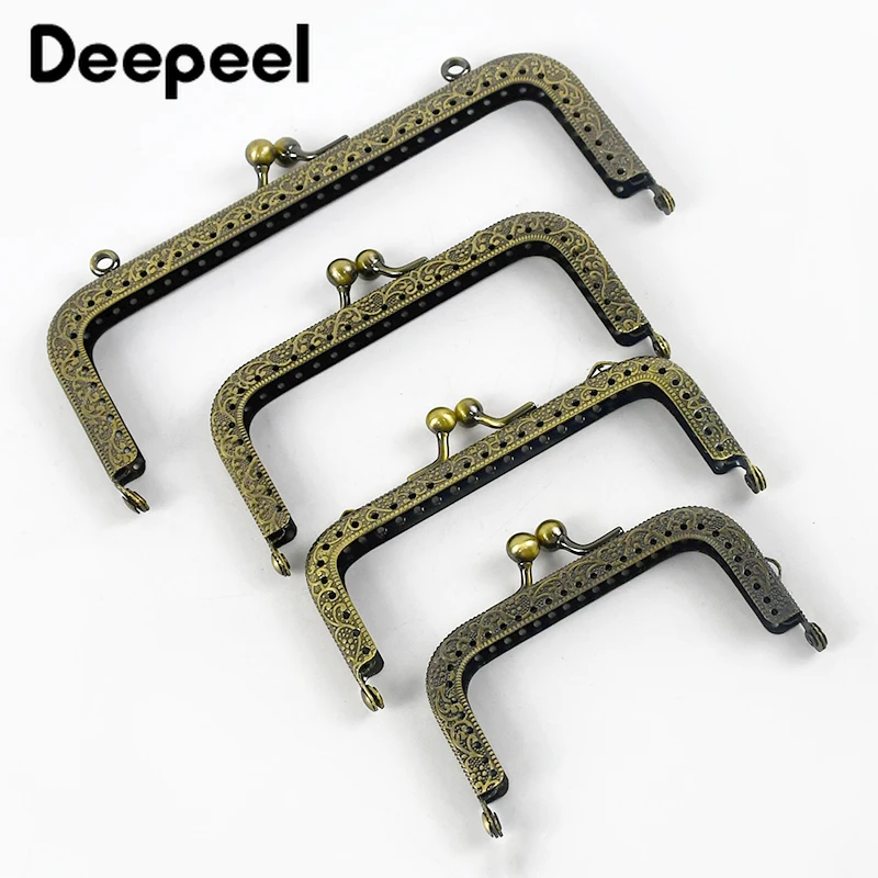 5Pcs Deepeel 6-20cm Metal Embossed Bag Handles Purse Frame Kiss Clasp Bronze Square Handle Bags Sewing Brackets DIY Accessories