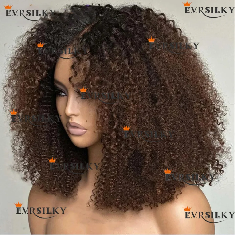

Front lace wig 10-26 "ombre brown Comfortable beautiful stylish kinky curly 100% real hair easy to use suitable for beginners