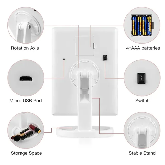 Miroir de maquillage de vanité LED avec commande tactile, éclairage réglable 1X, 2X, grossissement 3X, conception à trois volets, cadeau idéal pour les femmes 6