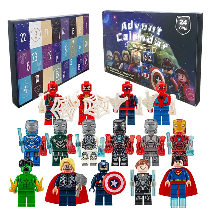 Marvel Figures Calendario Dell'Avvento Spiderman Iron Man Hulk Captain America Pvc Lego Minifigures Modelli Giocattoli Di Natale Regalo Per Bambini