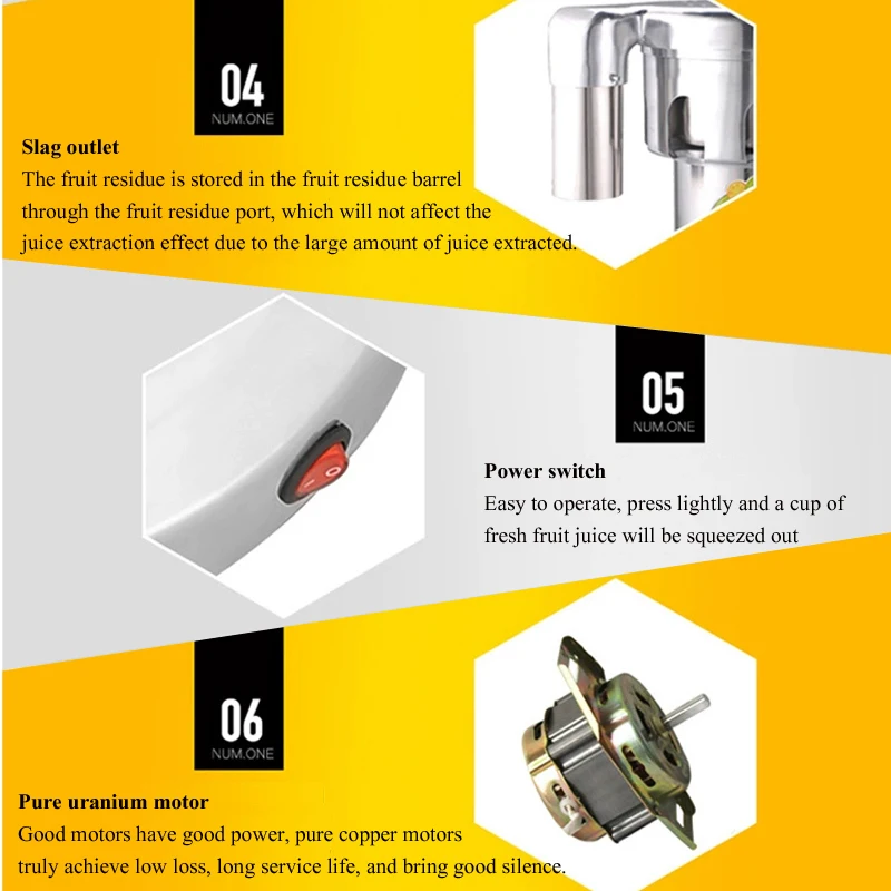 Automatic Electric Juicer Machine Juice Residue Separation Home Blenders Kitchen Large Caliber Pure Fruit Juice Machine 6