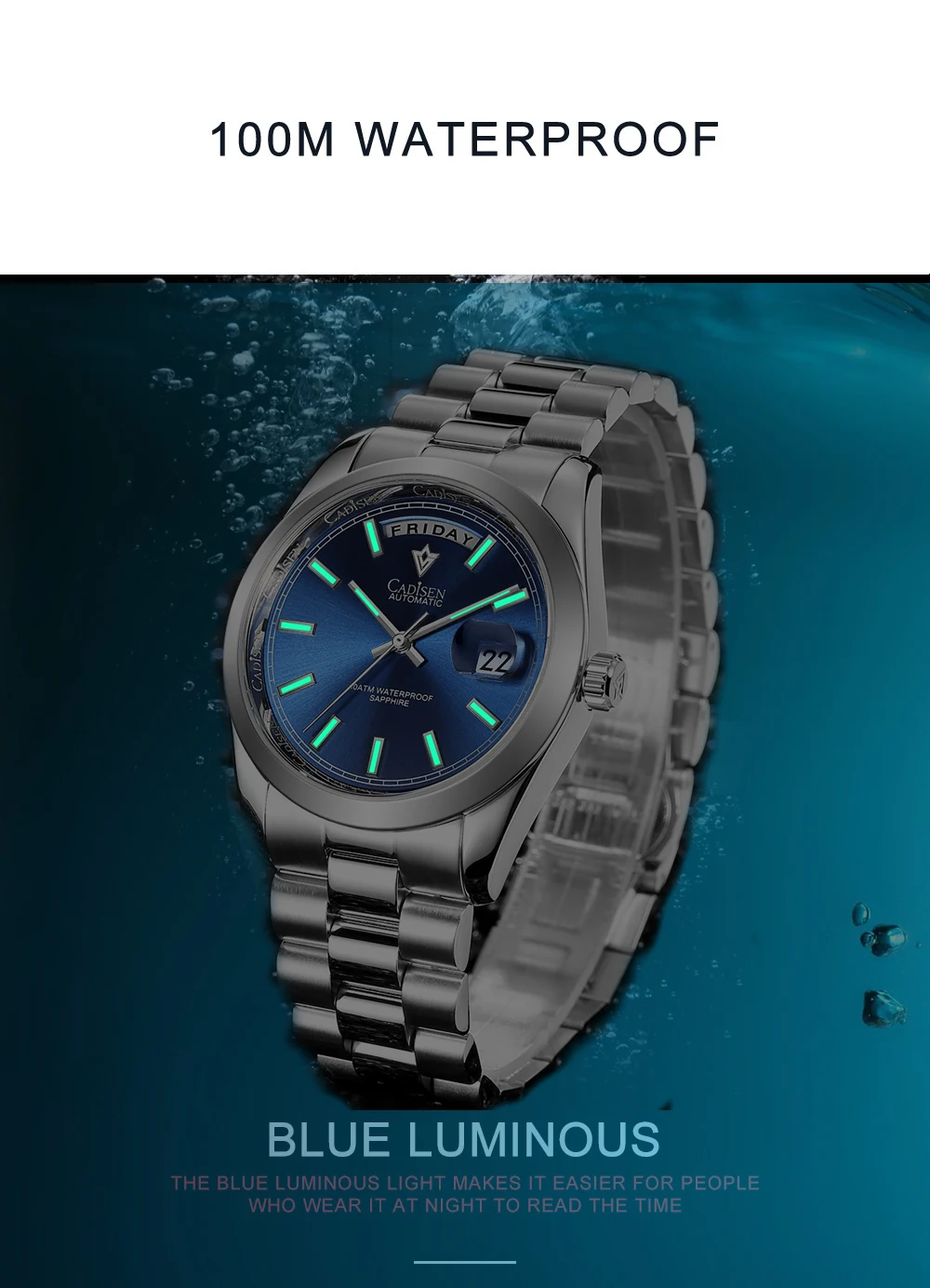 CADISEN Watch for Men 2022 New C8203 Japan Miyota-8285 Movement Mechanical Watches Stainless Steel Waterproof Automatic Watches