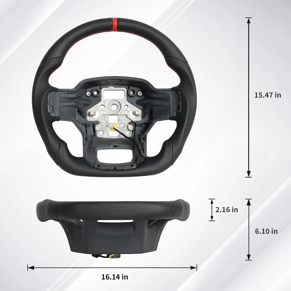 포드 랩터 F150 용 전체 가죽 스티어링 휠 2021 2022 2023 2024 블랙 천공 가죽 레드 스트라이프