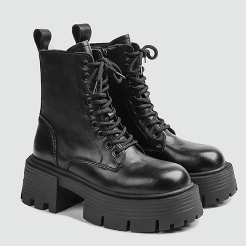 2023 New Fashion Women Winter Ankle Lace Up Chelsea Boots Chunky Platform Shoes Donna Gladiator Goth Pumps Stivali Da Neve Moto