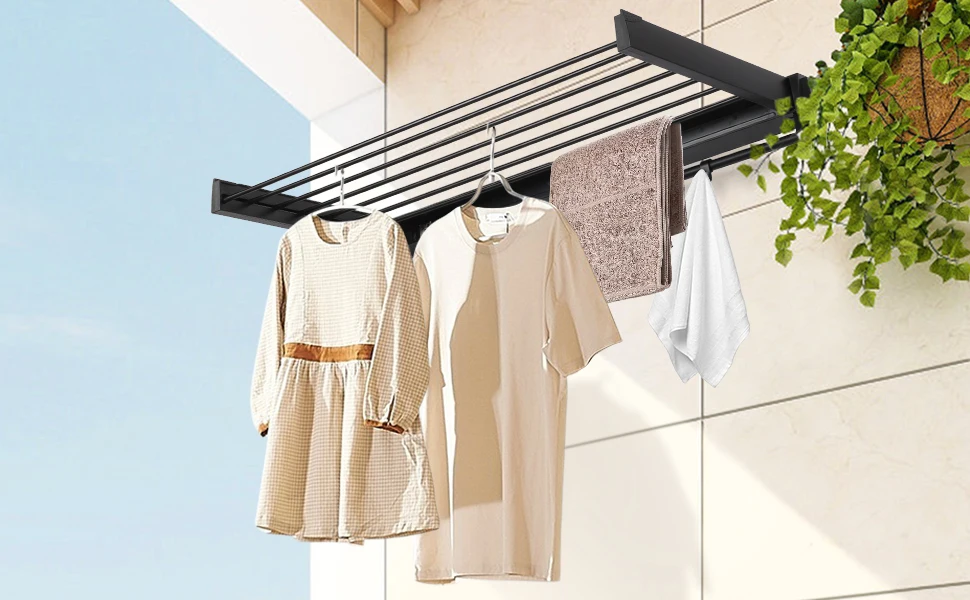 Wall Mounted Drying Rack Double Foldable Clothing Rack W
