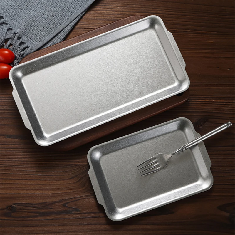 Retro Korean Style Stainless Steel Rectangular Plate Steak Barbecue Snack Storage Tray Kitchen Accessories 3