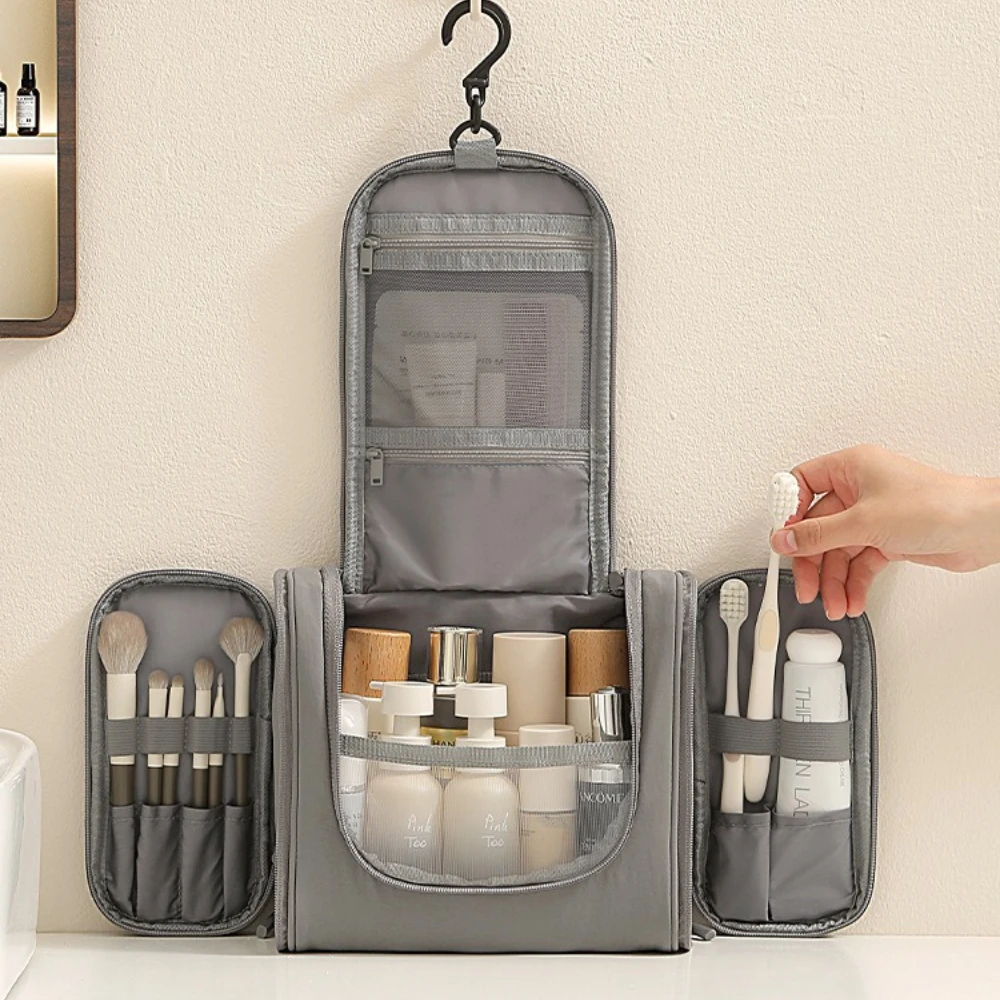 Spacious Travel Toiletry Organizer with Hook - Portable Handheld Cosmetic Bag