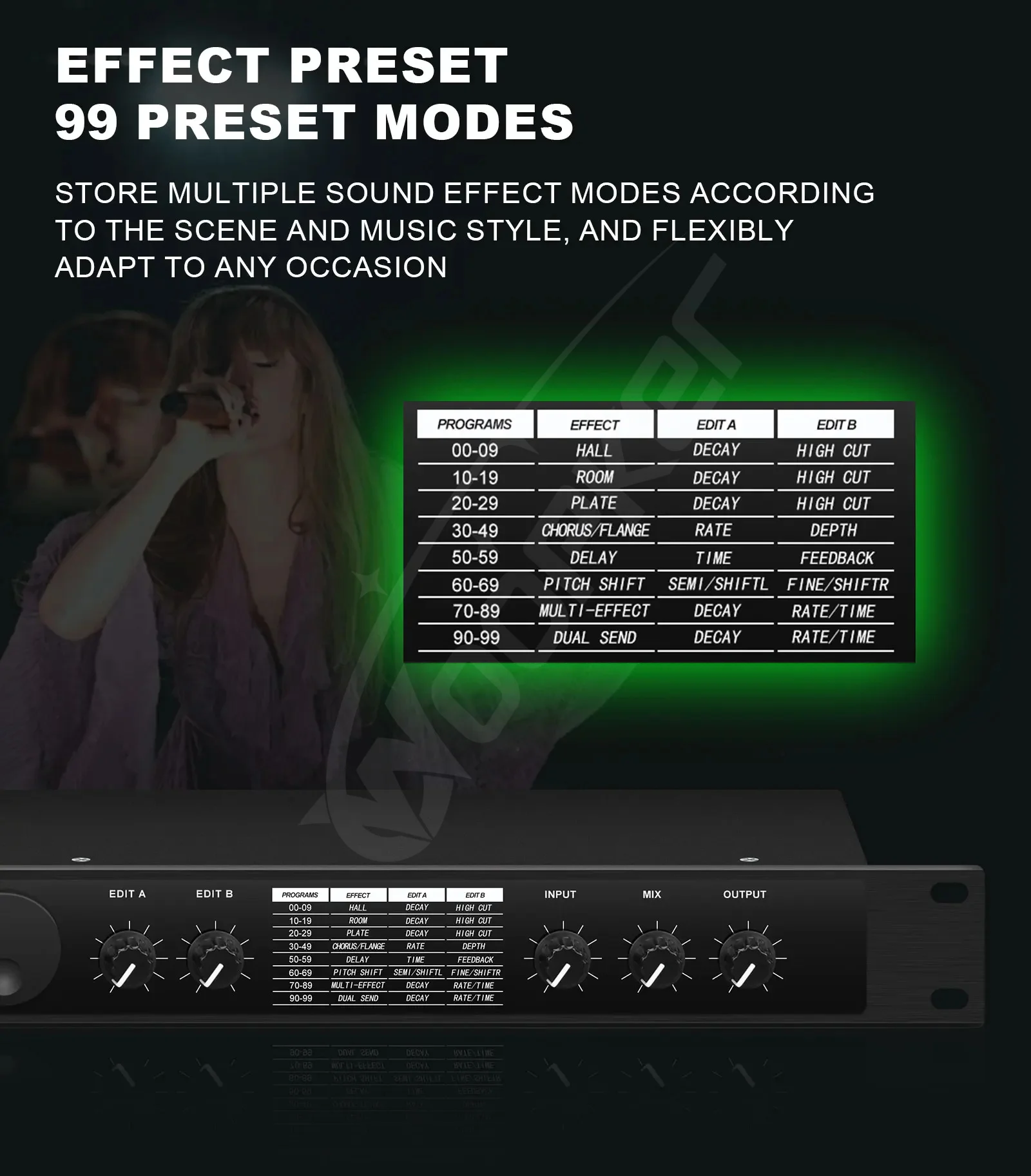 Echo Hybrid Digital Audio Processor Multi Effects Digital Reverb 199 Preset Soun