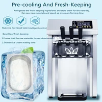 Commercial Ice Cream Machine 18-28 L/H Yield 1850W 3-Flavor Countertop Soft Serve Ice Cream Maker Stainless Steel Cylinder 1