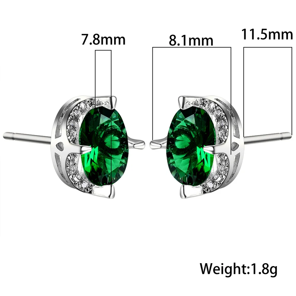 Trendy Green Crystal Oval Stone Small Stud Earrings For Women Vintage Silver Color Wedding Earring Birthstone Jewelry Girls Gift